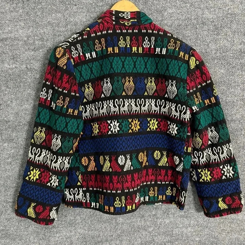 Vintage Artes Guatemattecas Jacket Womens Medium Cropped Hand Woven Wearable Art - Picture 4 of 16